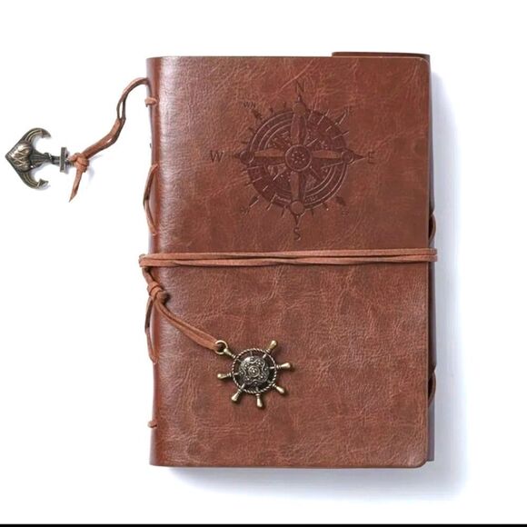BROWN PU Leather pirate Nautical journal Diary notebook boat wheel compa… - Picture 1 of 4